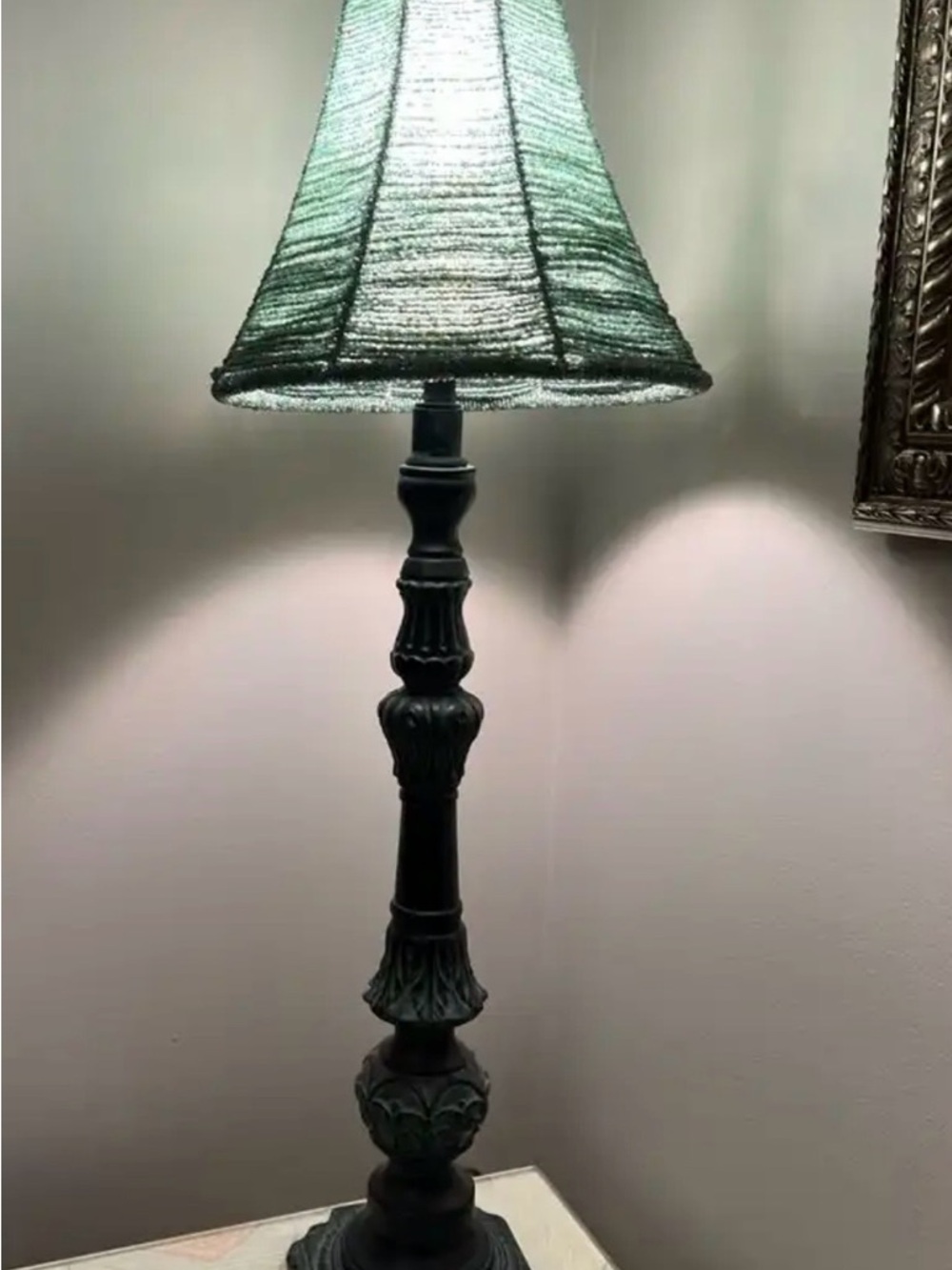 Tall Decorative Table Lamp with Green Shade